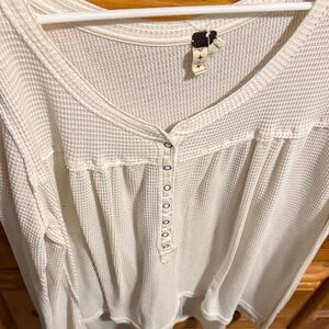 We The Free Cream Waffle Henley Long Sleeve Top